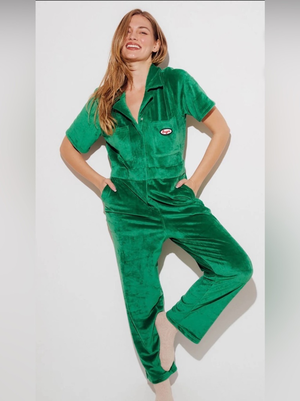 ENZOS Green Velour Women’s Jumpsuit Size L,NWT,